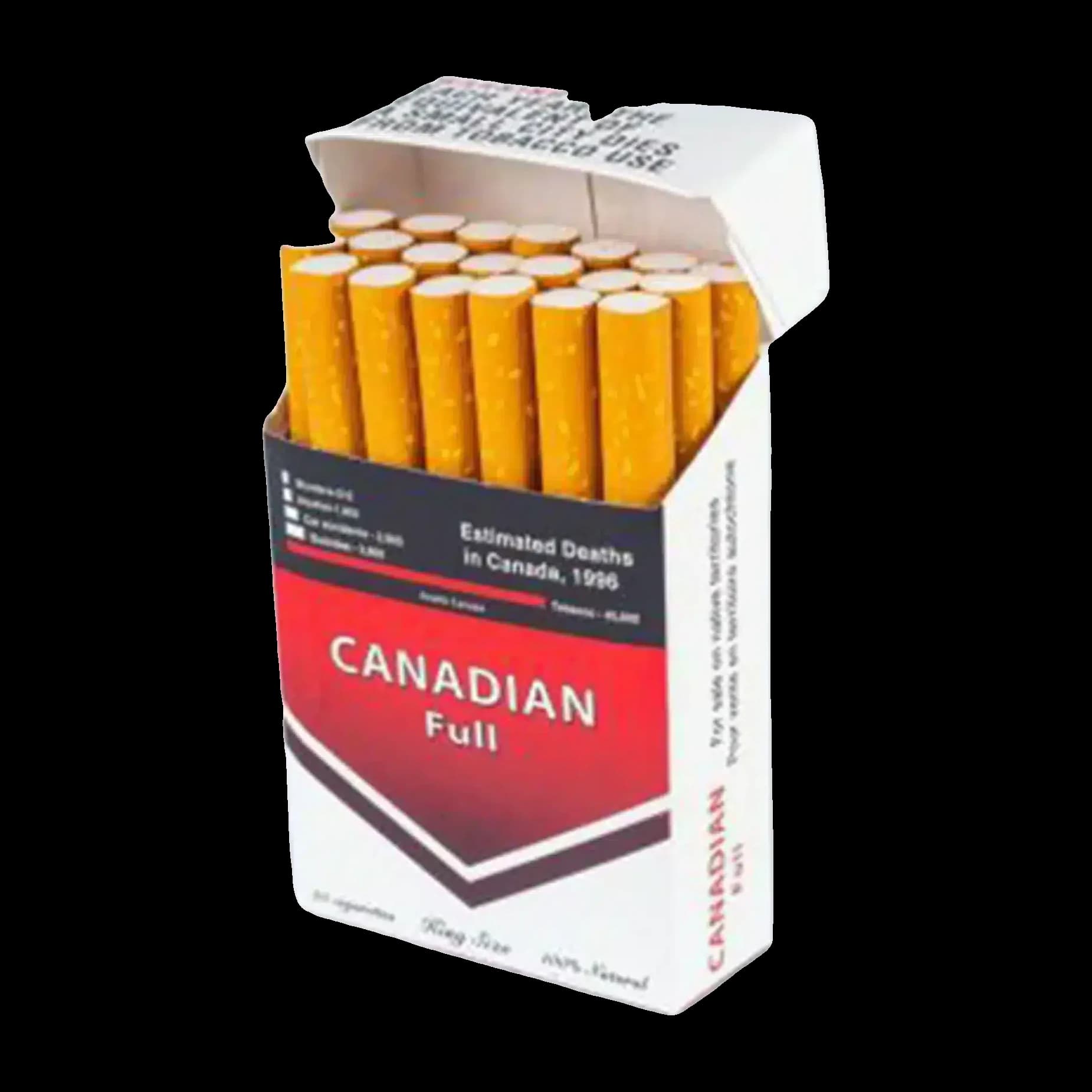 Open pack of Canadian Full Flavour cigarettes