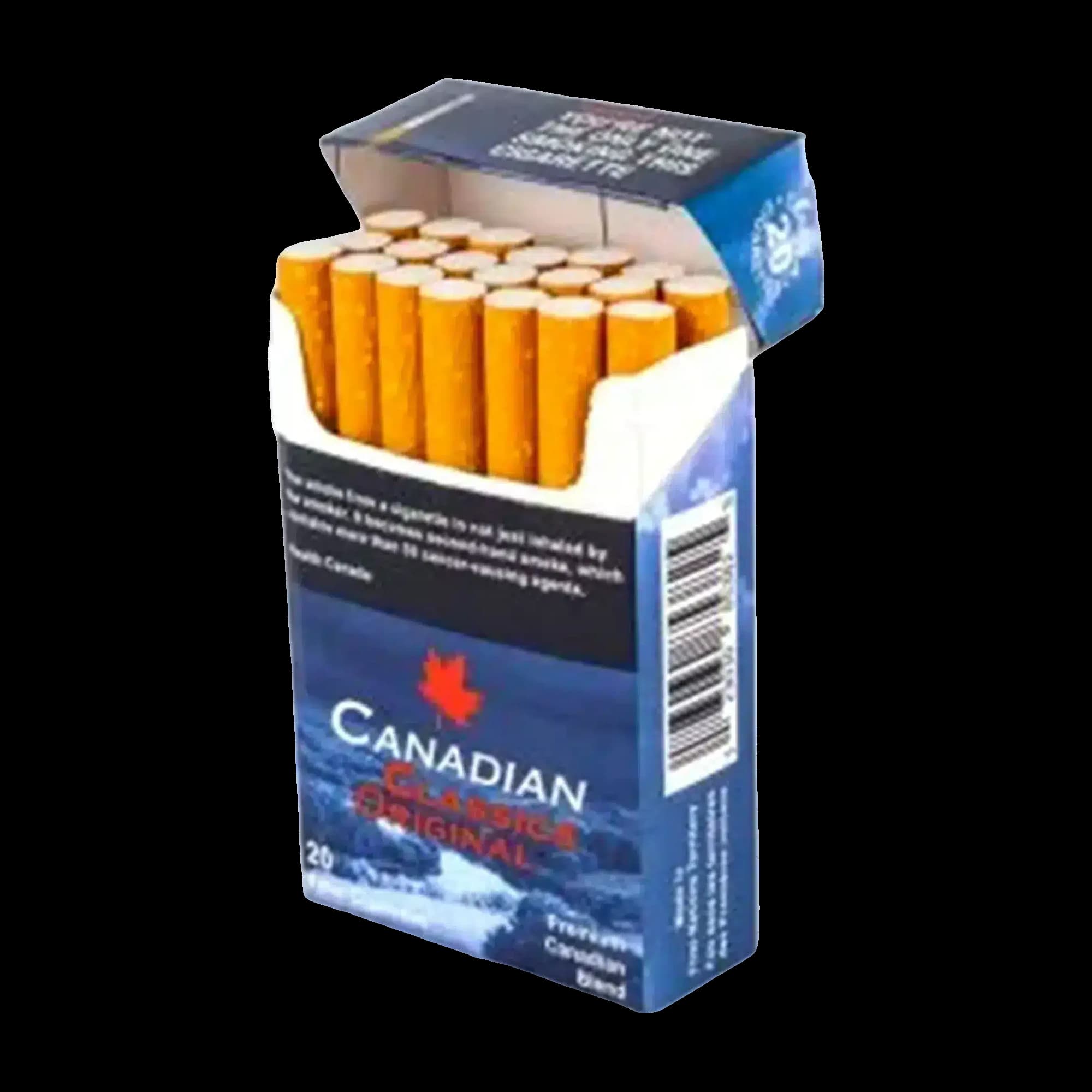 Open pack of Canadian Classics Original cigarettes
