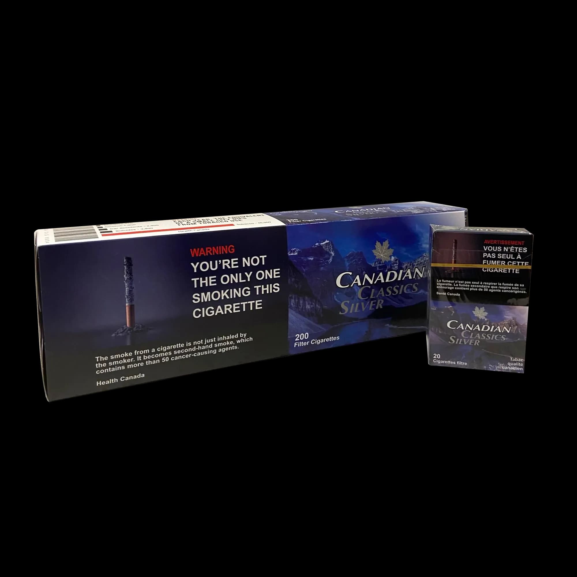 Carton and pack of Canadian Classics Silver cigarettes