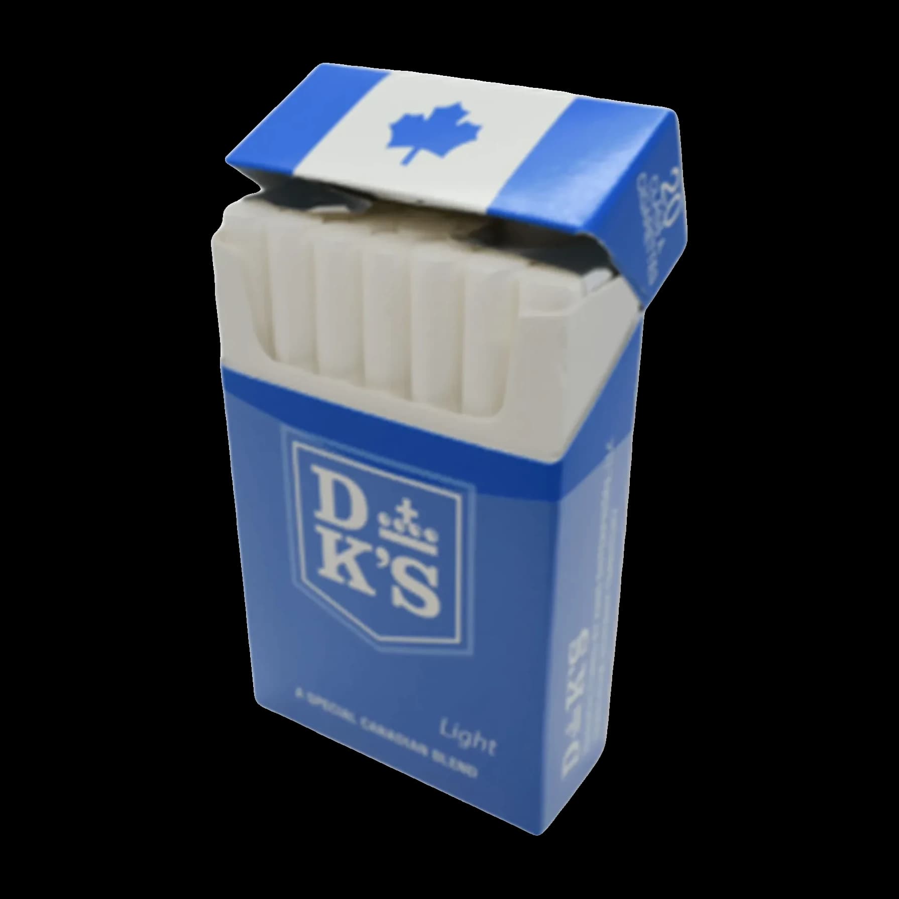 Open pack of DK's Light cigarettes