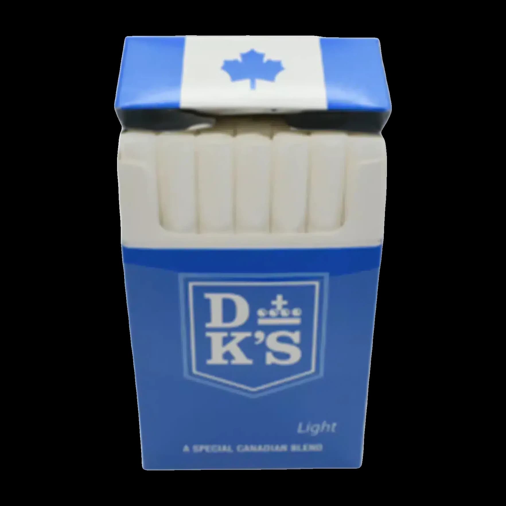 Open pack of DK's Light cigarettes