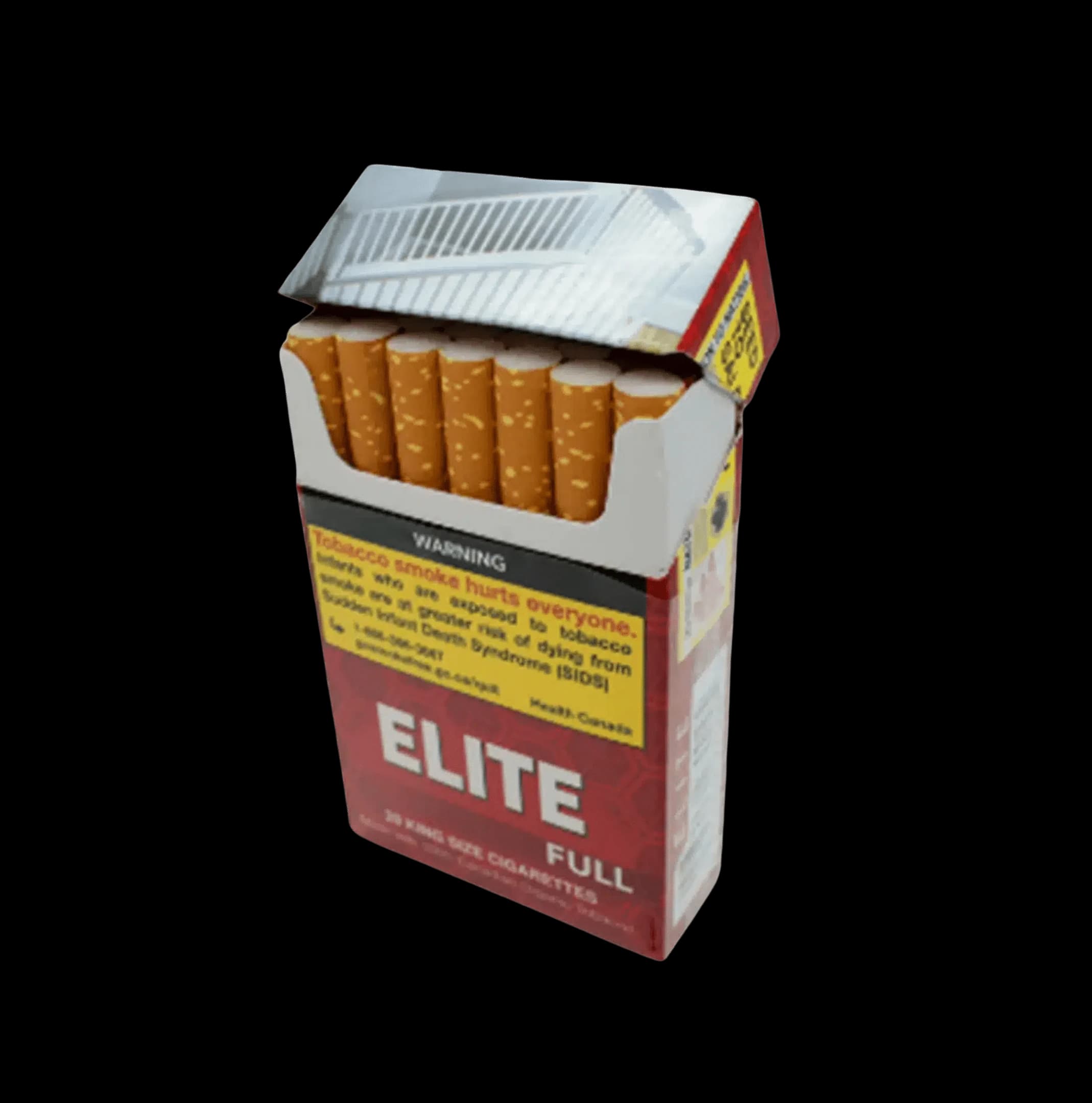 Open pack of Elite Full cigarettes