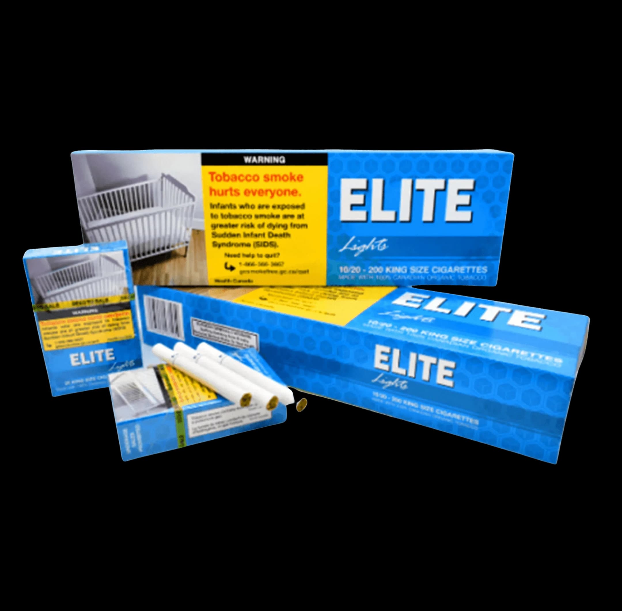 Carton and pack of Elite Light cigarettes