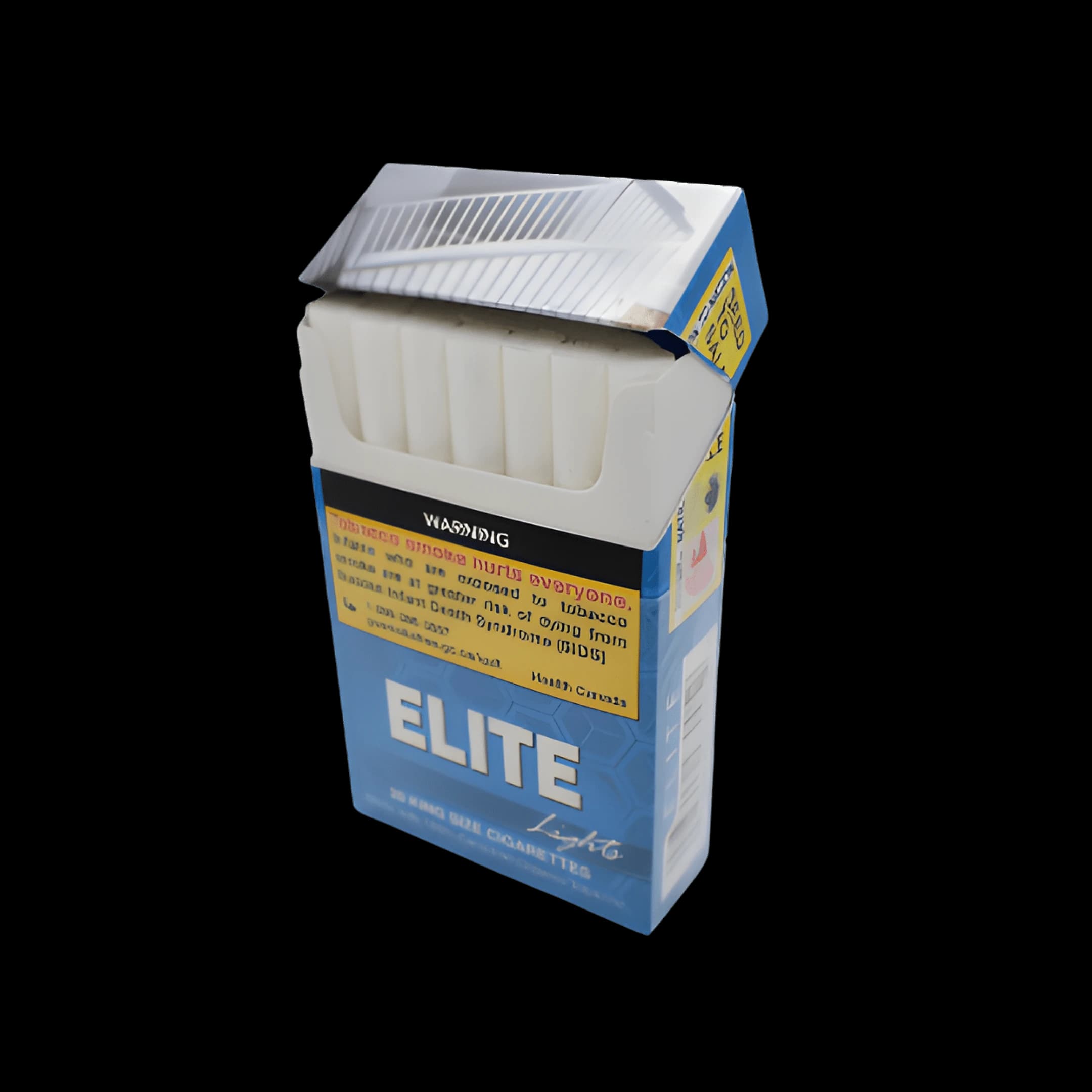 Open pack of Elite Light cigarettes