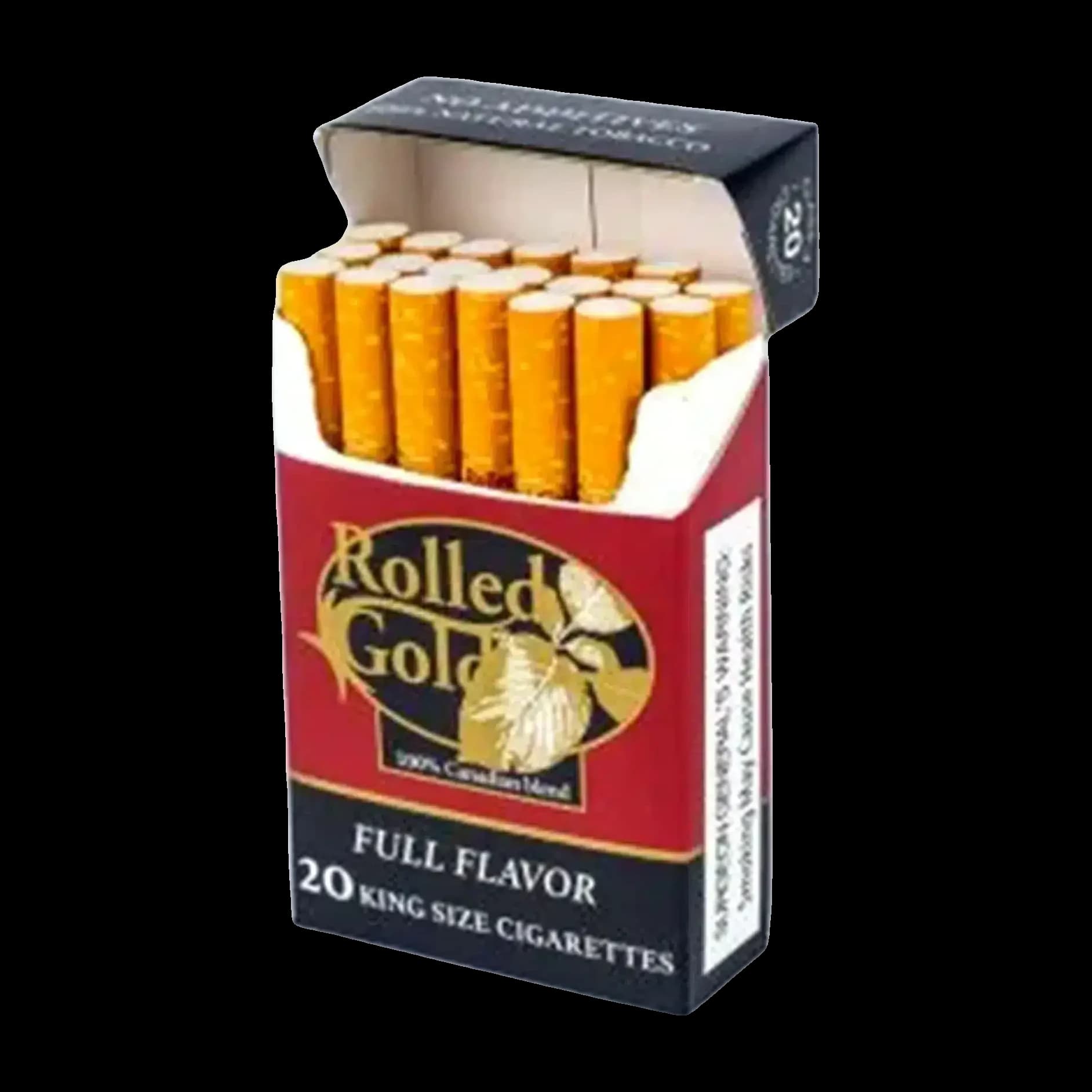 Open pack of Rolled Gold Full Flavor cigarettes