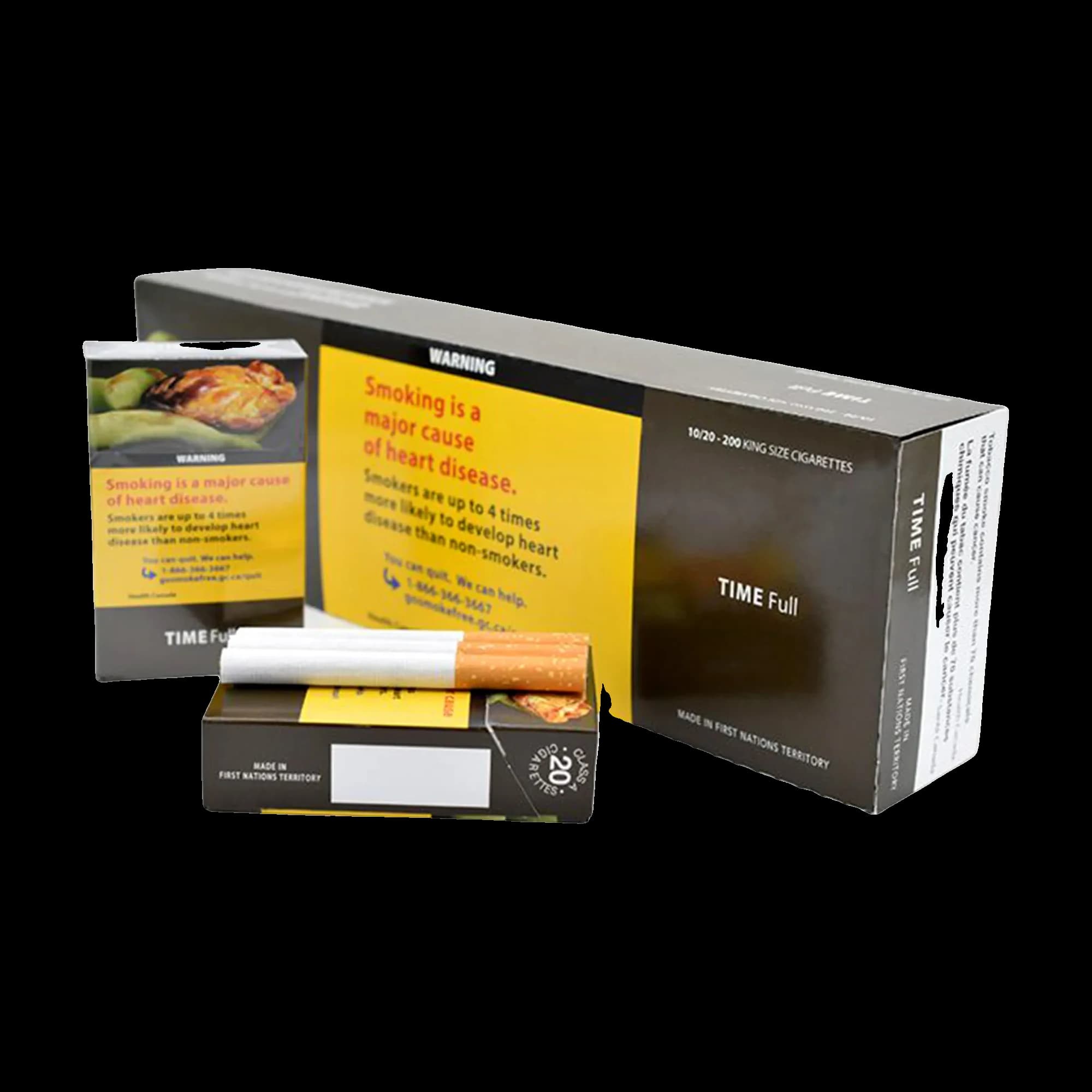 Carton and pack of Time Full cigarettes